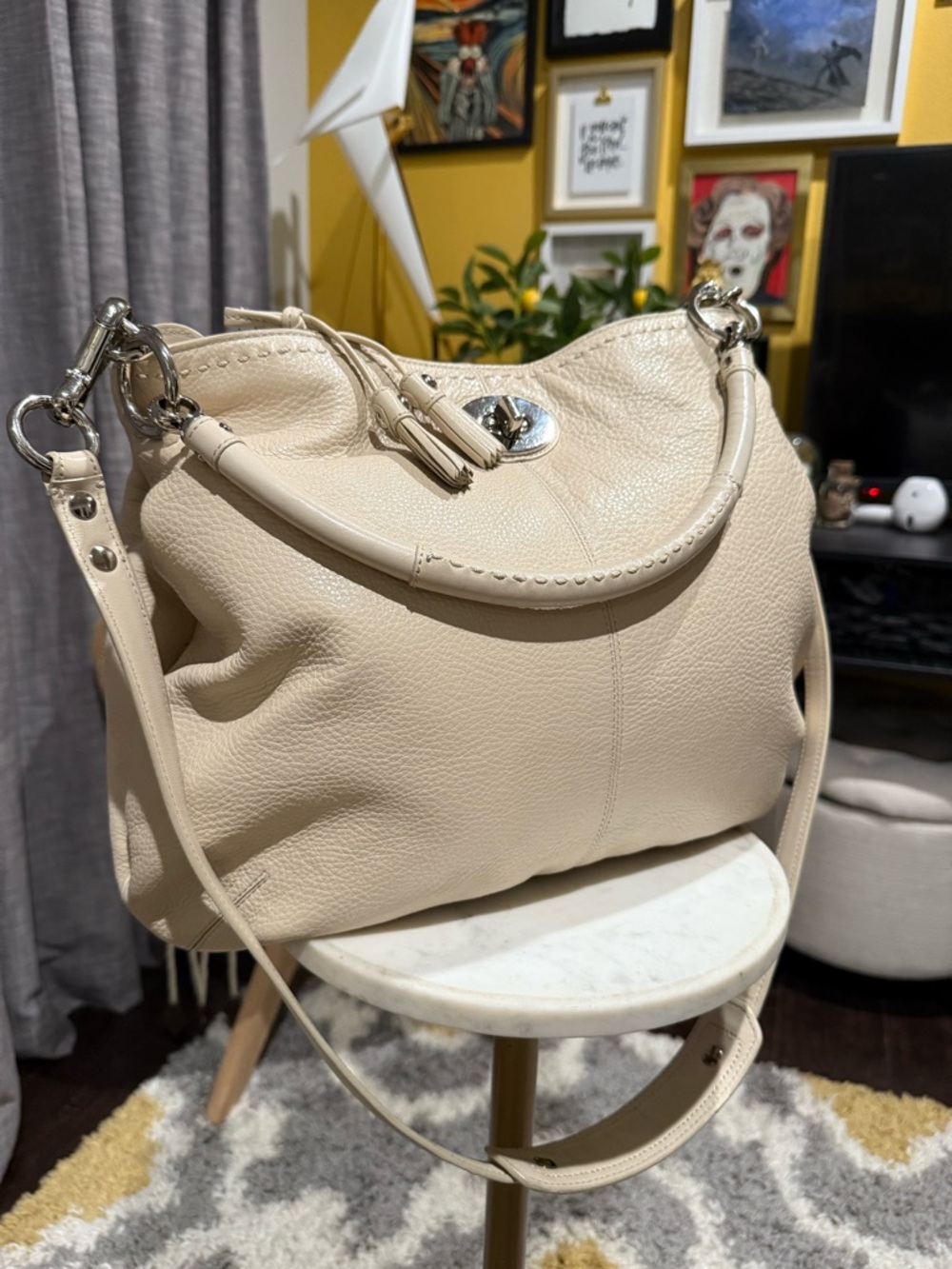 RARE Large Coach Cream Pebbled Leather 3-compartment Satchel STYLE #D1093-15405